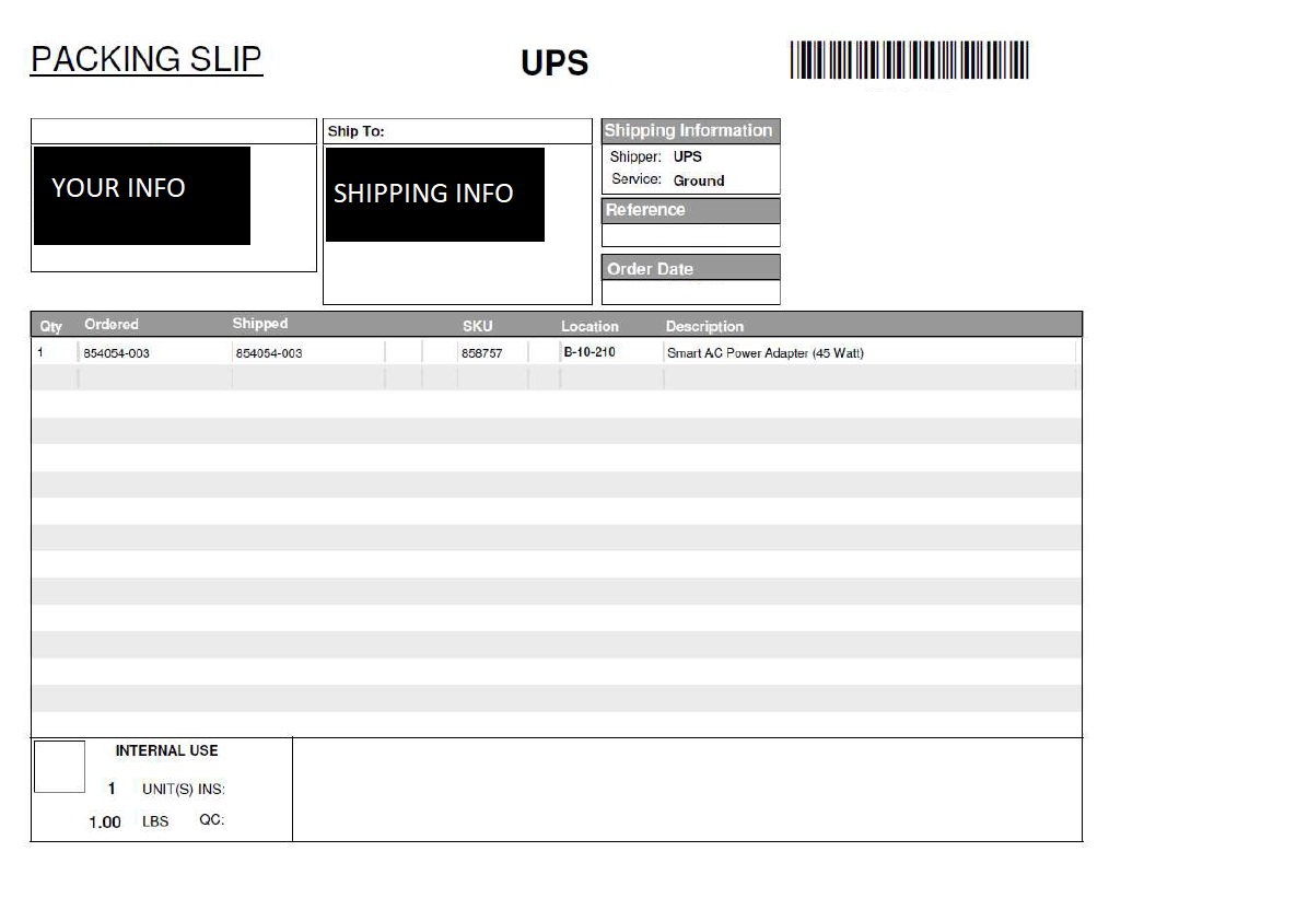 Packing Slip Example